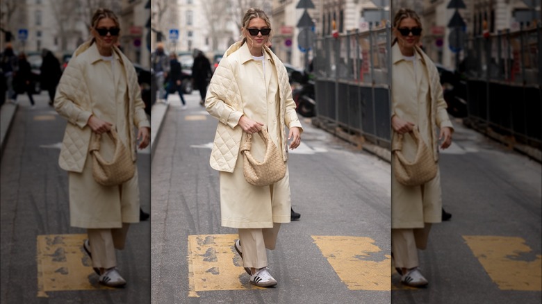 Pale yellow beige trenchcoat