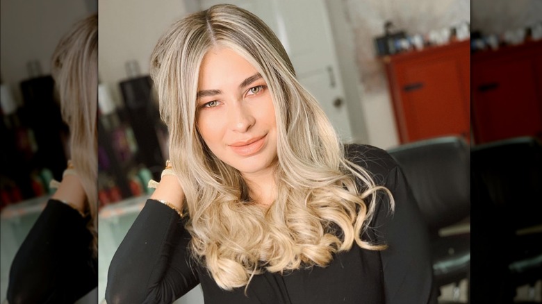 Woman with blond highlighted hair