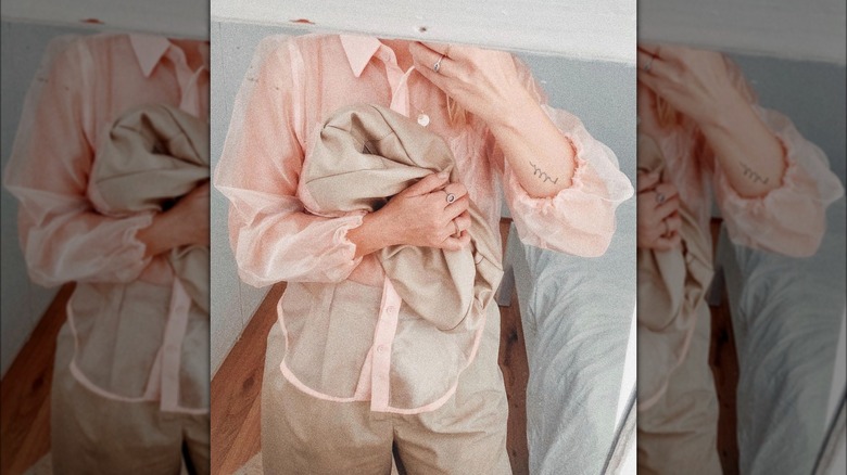 Tan slouchy clutch purse