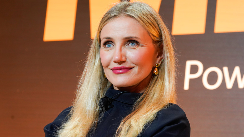 Cameron Diaz wearing pink lipstick in 2024