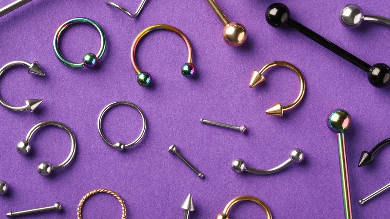 Flat lay of body jewelry