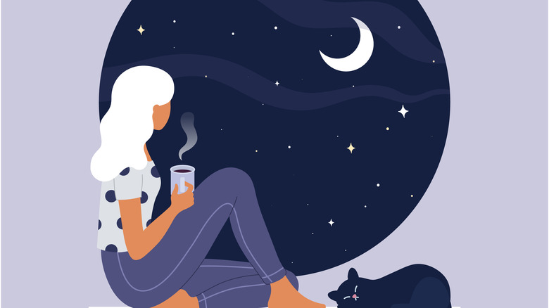Cartoon woman looking at moon