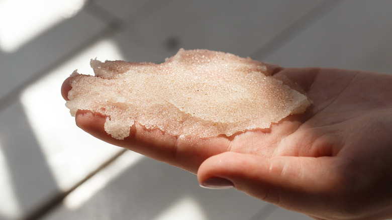 sugar scrub in hand