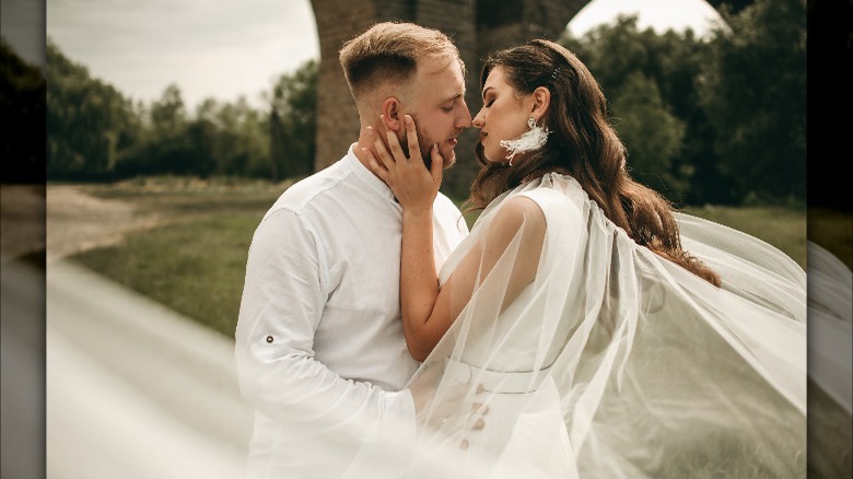 Bride with flowing cape
