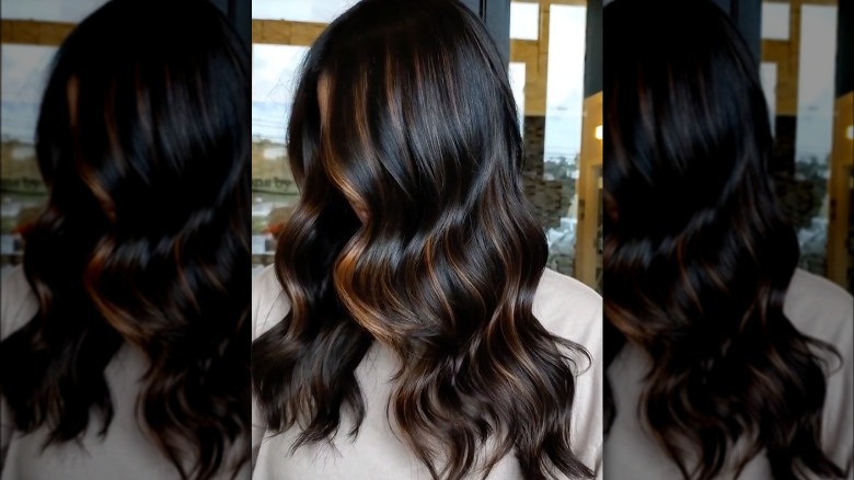 Woman with caramel macchiato hair