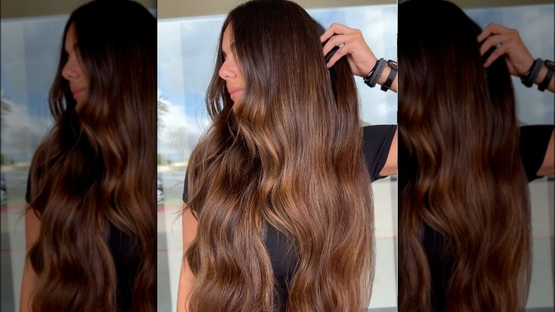 Woman with caramel macchiato hair