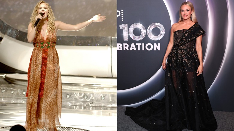 Carrie Underwood performing on stage at American Idol and at the Grand Ole Opry in 2025