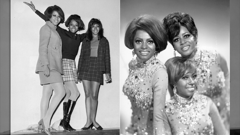 Two images of Diana Ross, Florence Ballard, and Mary Wilson.