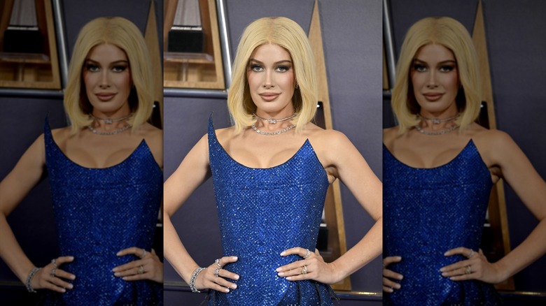 Heidi Montag in a blue sparkly dress and wig at the AMAs
