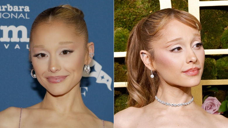 Side-by-side images of Ariana Grande with light eyebrows.