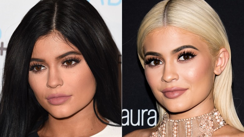 Side-by-side images of Kylie Jenner with "Instagram" eyebrows.