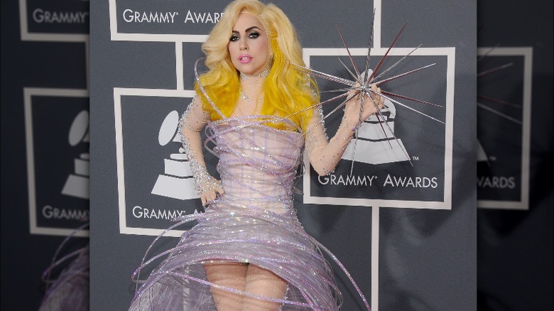 lady gaga posing on red carpet