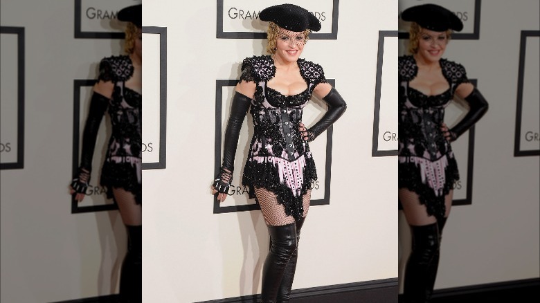 madonna beret black mini dress