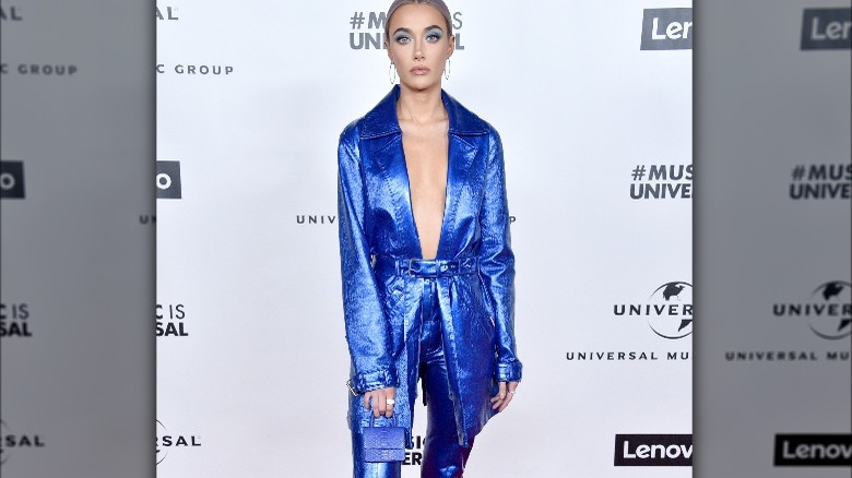 Olivia O'Brien blue suit on red carpet