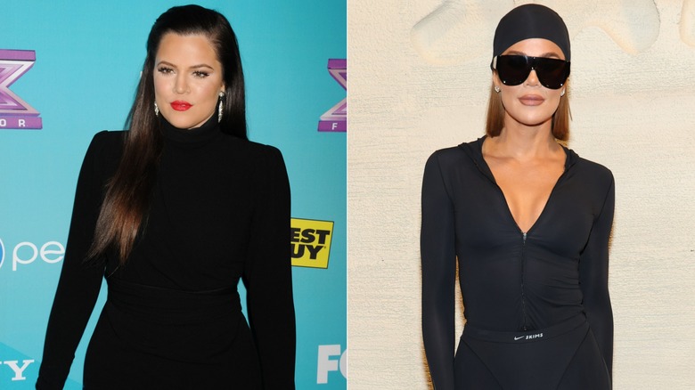 Side-by-side photos showing Khloé Kardashian's weight loss