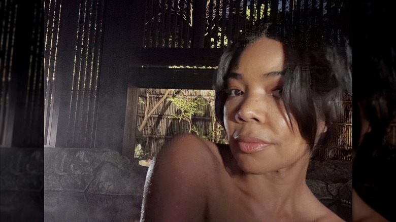 Gabrielle Union posted a selfie of herself enjoying an onsen in Kyoto, Japan to Instagram