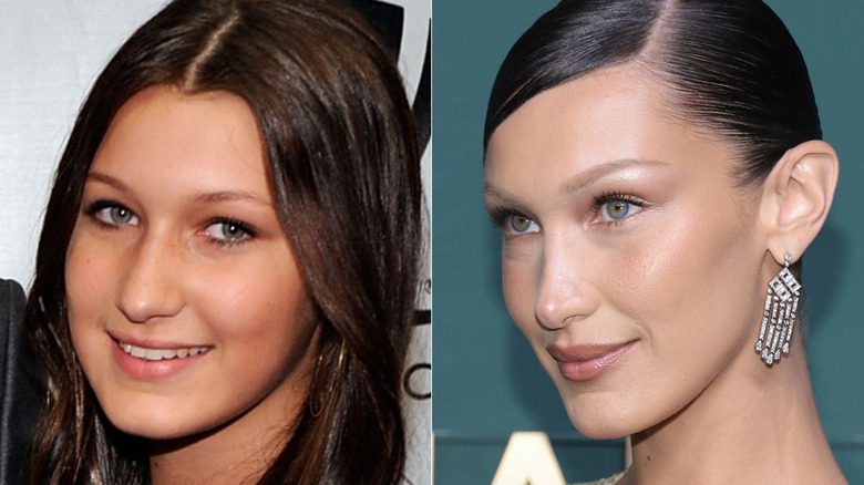 Bella Hadid smiles at the Andre Agassi Foundation for Education's 15th Grand Slam for Children benefit concert at the Wynn Las Vegas October 9, 2010 in Las Vegas, Nevada (2010); Bella Hadid attends God's Love We Deliver 16th Annual Golden Heart Awards at The Glasshouse on October 17, 2022 in New York City (2022)