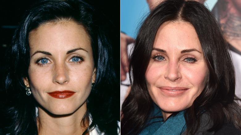 Courteney Cox attends the "Waterworld" Hollywood Premiere on April 27, 1995 at the Mann's Chinese Theatre in Hollywood, California; Courteney Cox attends the "Horrible Bosses 2" Premiere at the TCL Chinese Theater on November 20, 2014 in Los Angeles, California (2014)