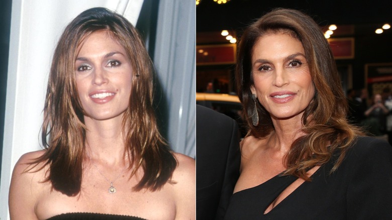 Cindy Crawford in 1999 and 2025 wearing a smokey eye.