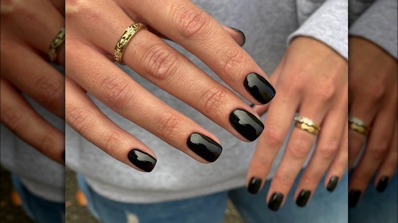 glossy black manicure