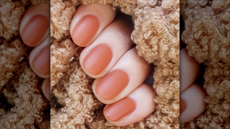 hand with reddy brown nail polish