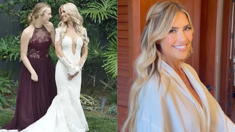 Christina Haack's look for her wedding to Ant Anstead on the left and Haack's wavy wedding hair for her 2021 ceremony