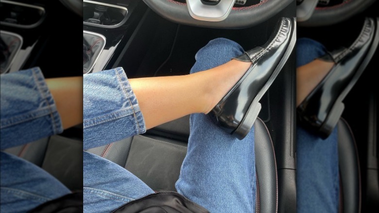 black leather loafers