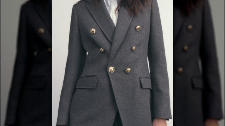 gray blazer gold buttons