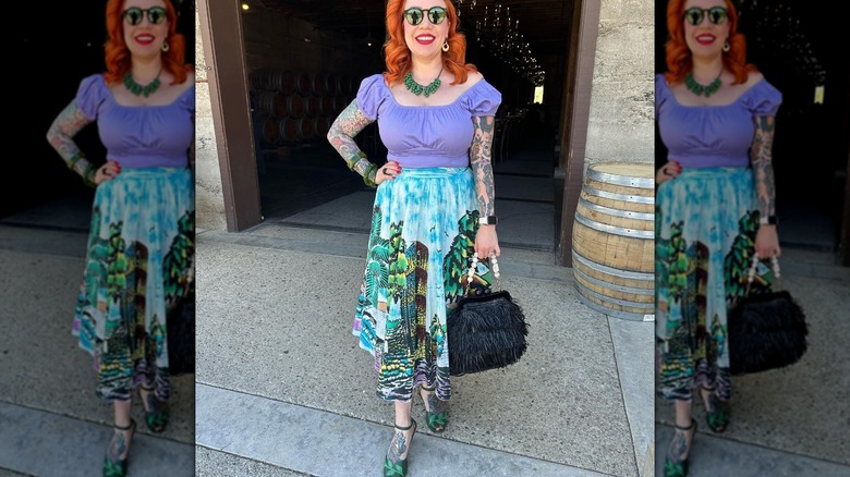 Blue and purple circle skirt outfit