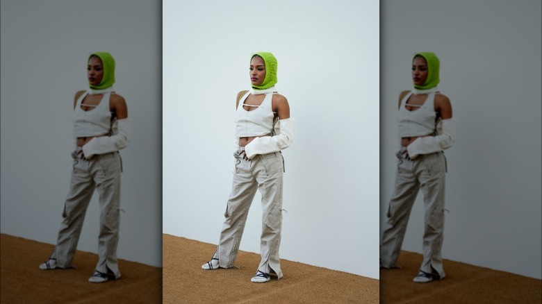 woman in khaki cargo pants