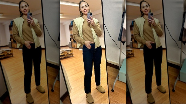 Brown clogs office wear