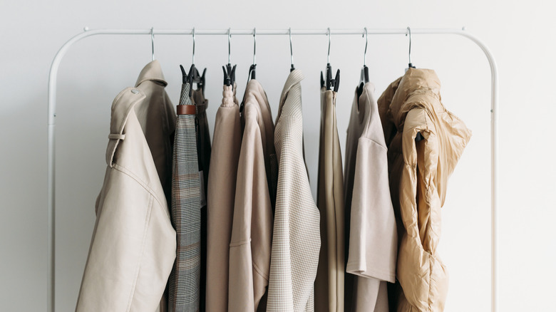 capsule wardrobe on hangers