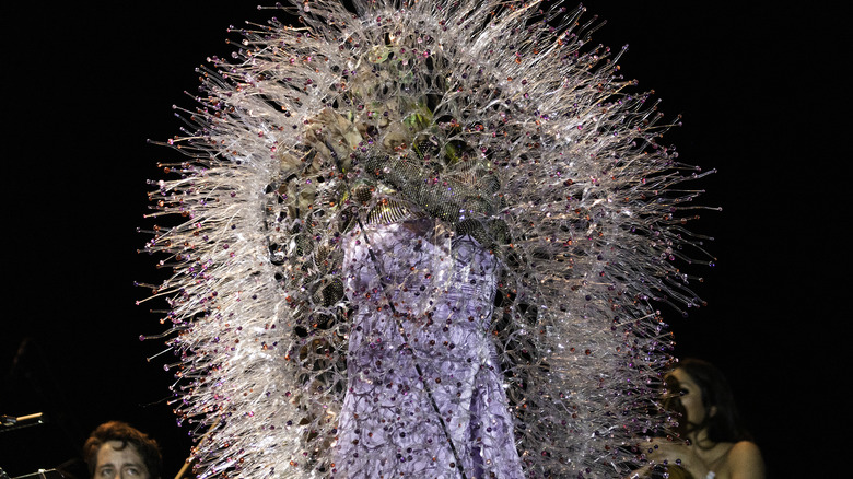 Bjork dressed in fiberoptic tendril dress at Coachella 2023