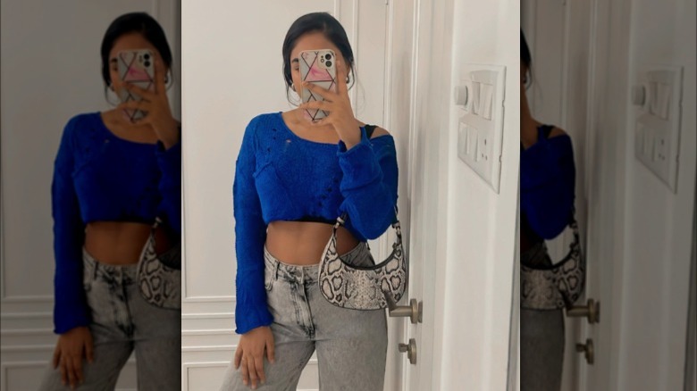 Woman poses for selfie 