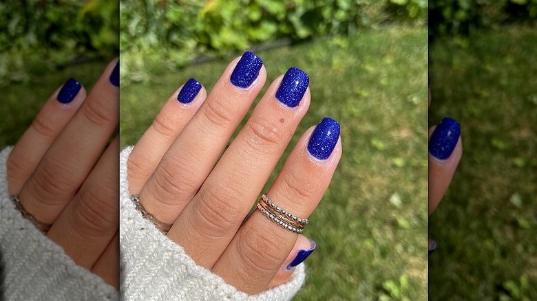 cobalt blue nails with glitter