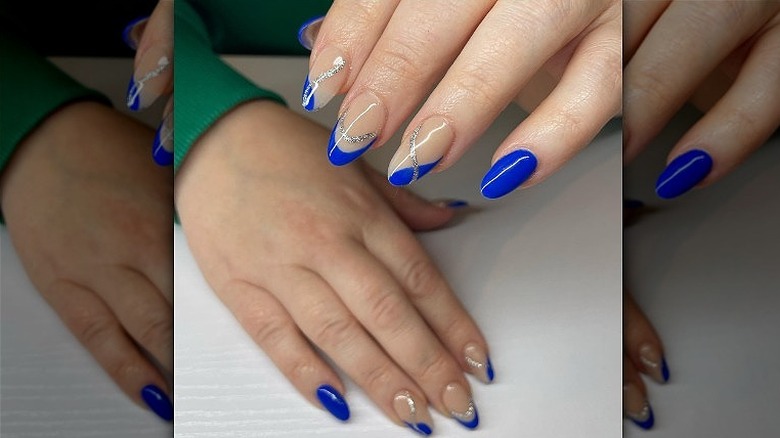 manicure in cobalt blue with shimmer