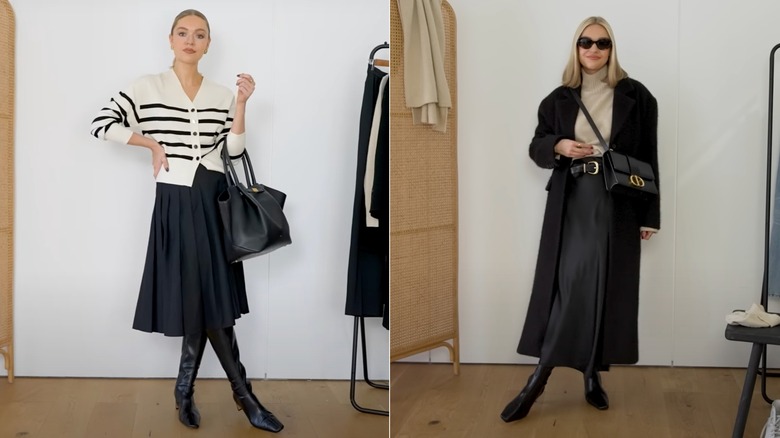 black pleated and satin skirt