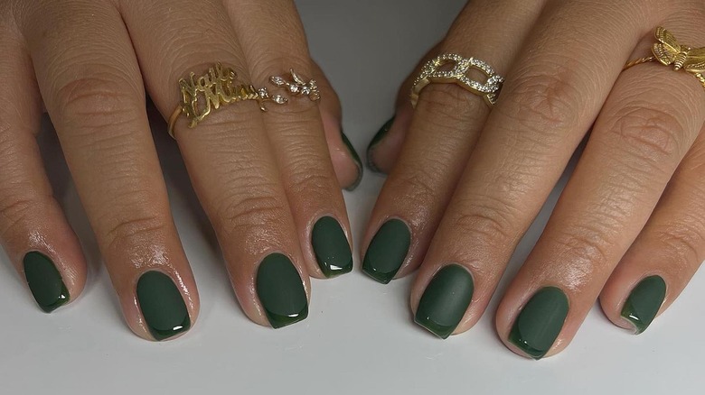 green matte and glossy nails