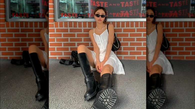 Woman wearing white mini dress