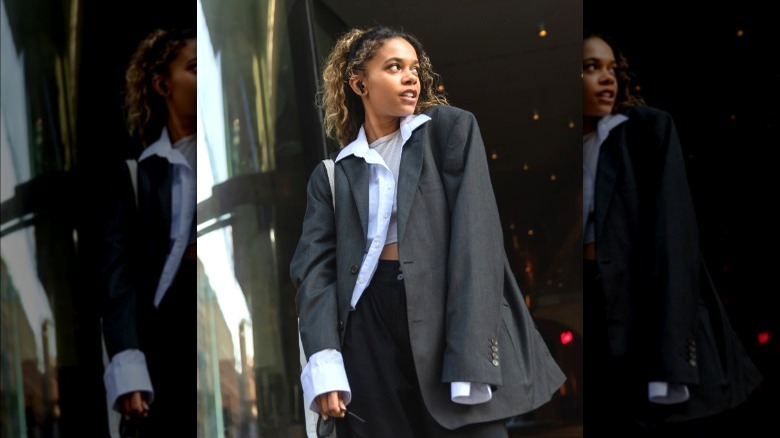 Young woman wearing oversized blazer