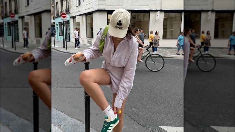 woman wearing button-down co-ord