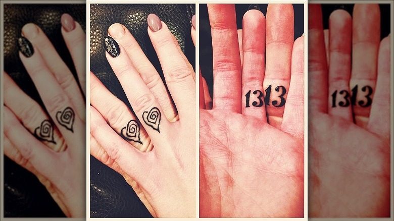 couple wearing wedding ring tattoos