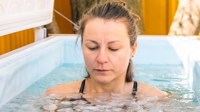 Woman in an ice bath