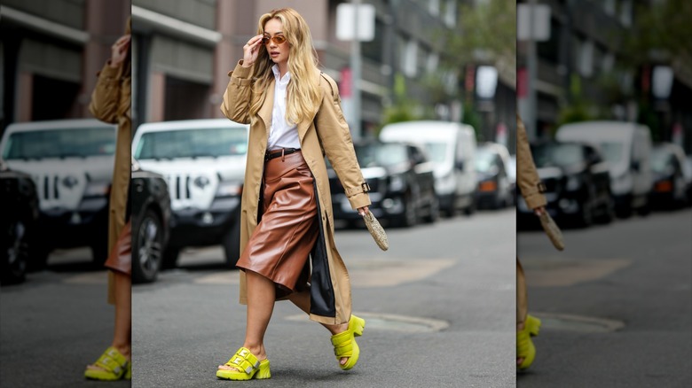 woman wearing neon shoes
