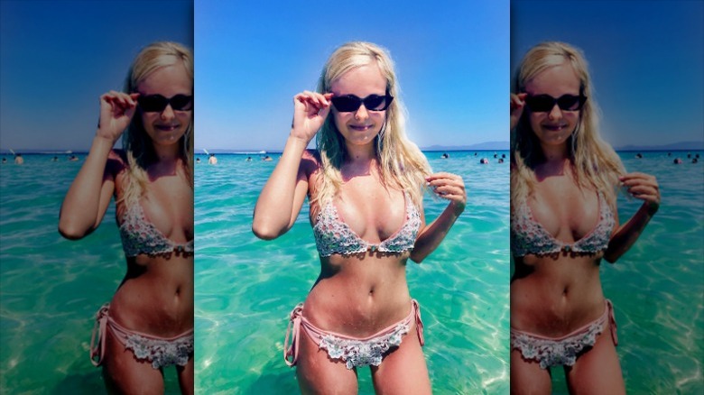 Woman wearing lace bikini