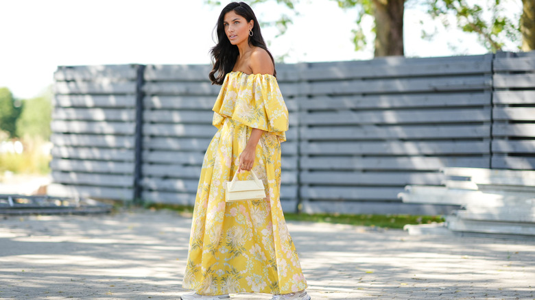 woman wearing floral dress