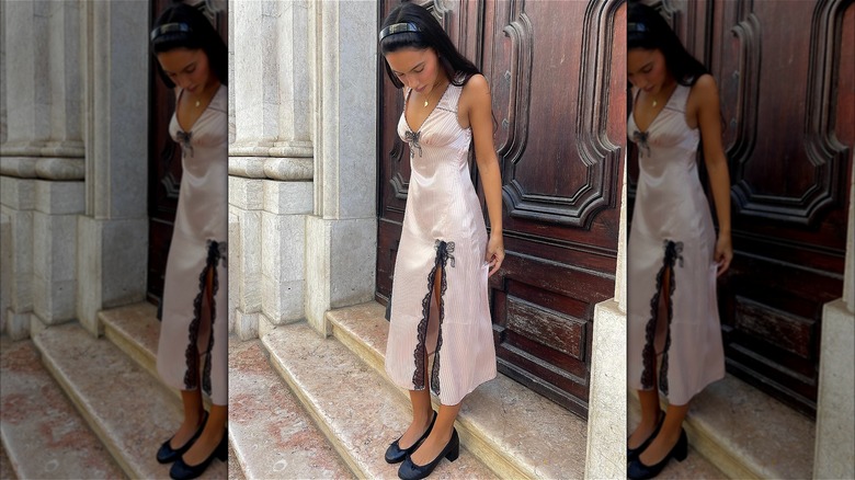 Woman wearing a romantic flowy dress