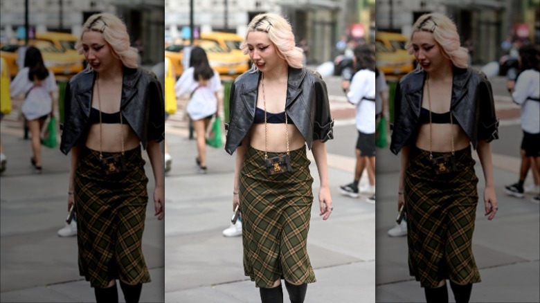 cropped leather jacket with bralette