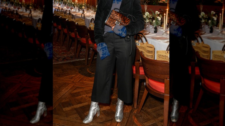 Cropped wide-leg trousers with tall boots