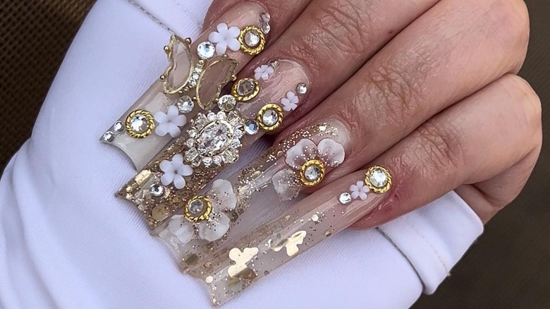 woman with crystal manicure